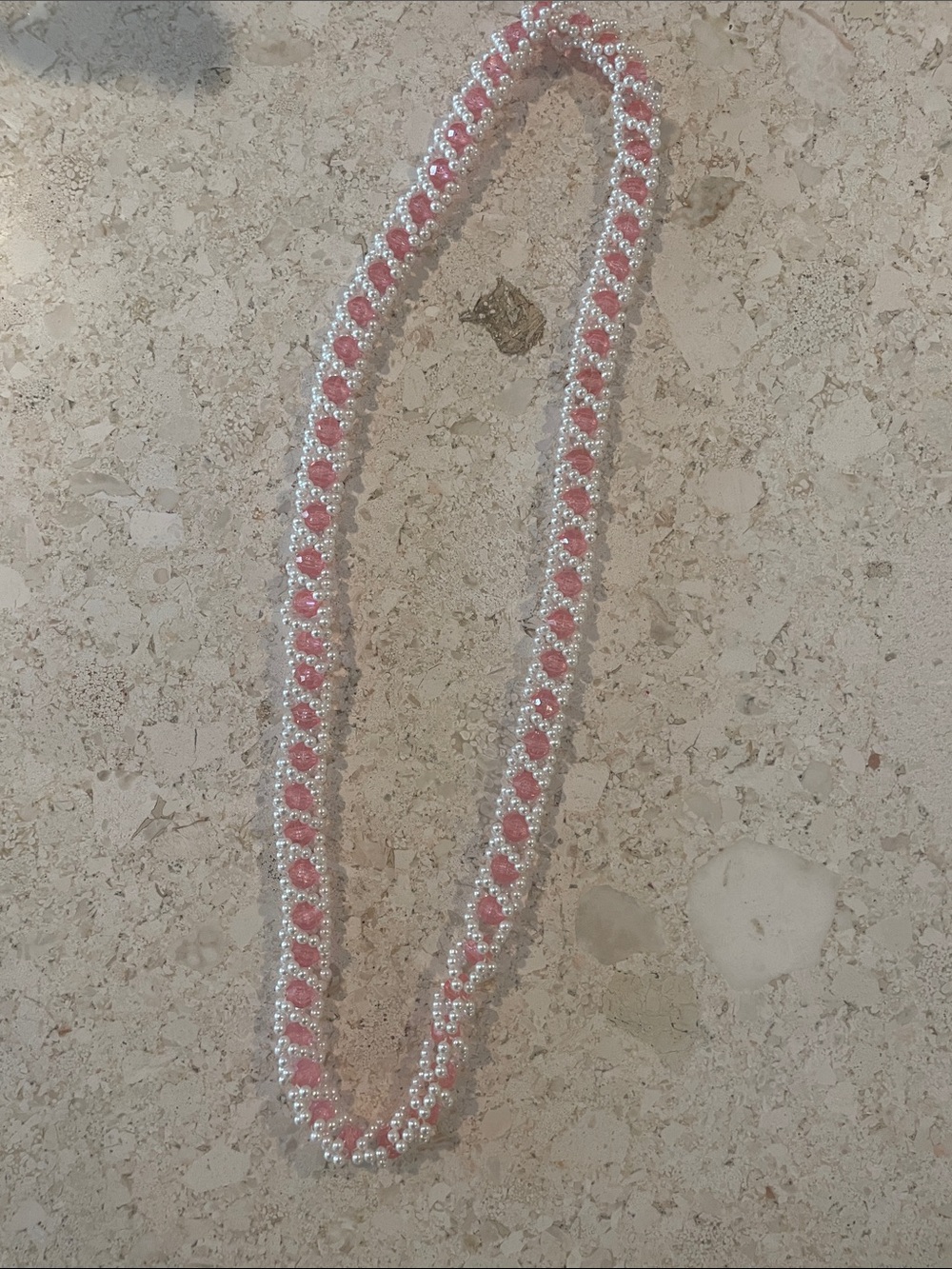 Pink Beaded Women's Necklace with Silver Accents